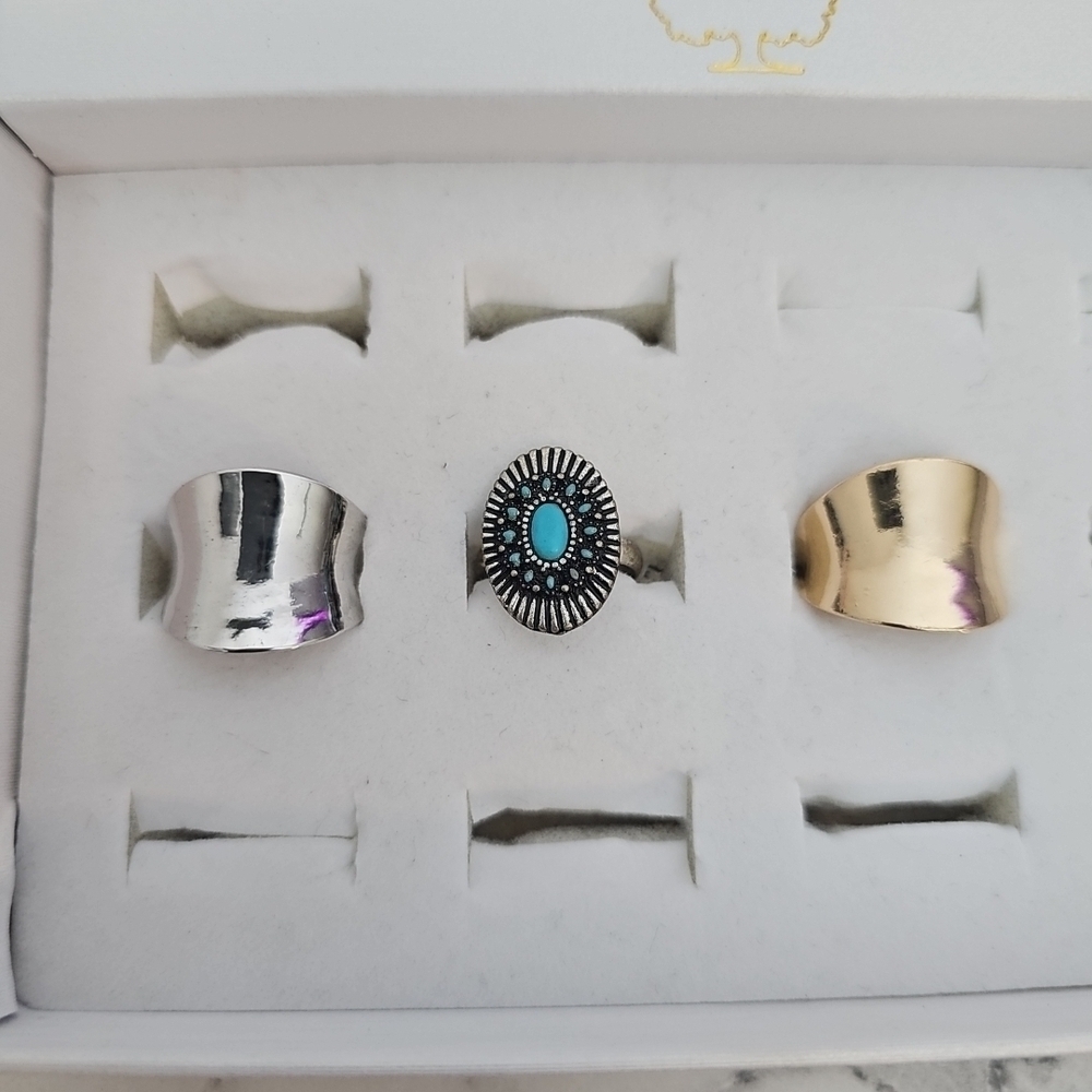 3 Pcs Adjustable Fashion Rings Gold Silver Blue Country Southern Girl - Picture 2 of 8